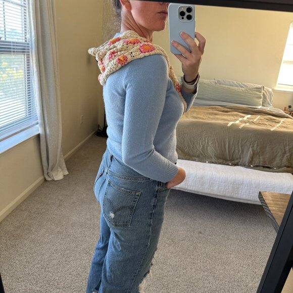 Handmade Crochet Knit Flower Granny Square Triangle Scarf - Picture 4 of 7